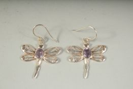 A PAIR OF SILVER BUTTERFLY EARRINGS.