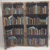 A CHINESE FOUR-PANEL PAINTED AND LACQUERED WOOD FOLDING SCREEN, decorated with inscribed Chinese