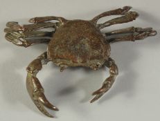 A BRONZE OKIMONO OF A CRAB, 9cm wide.