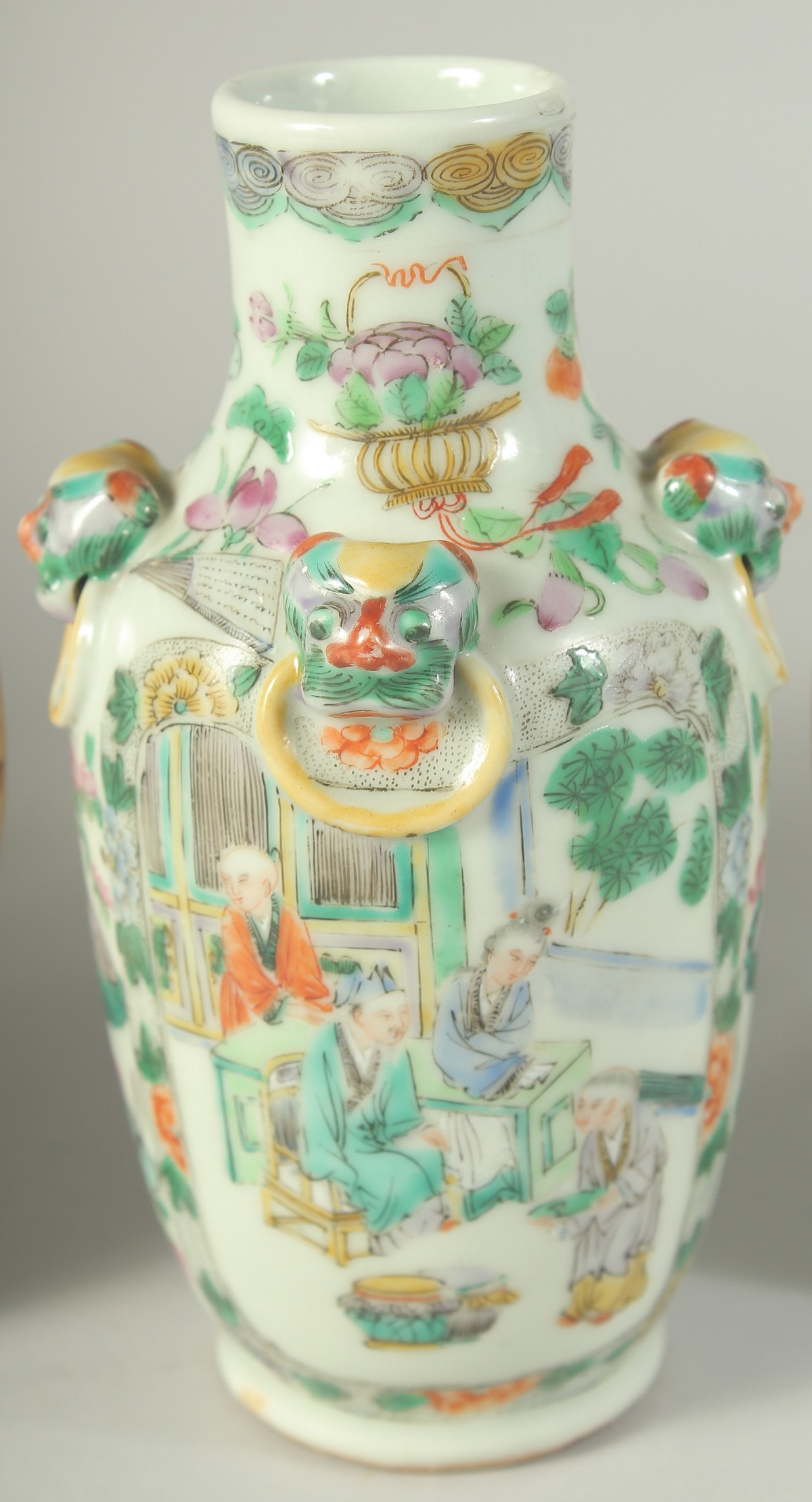 FOUR CHINESE CANTON TURQUOISE GROUND FAMILLE ROSE DISHES, together with a small famille verte - Image 4 of 12