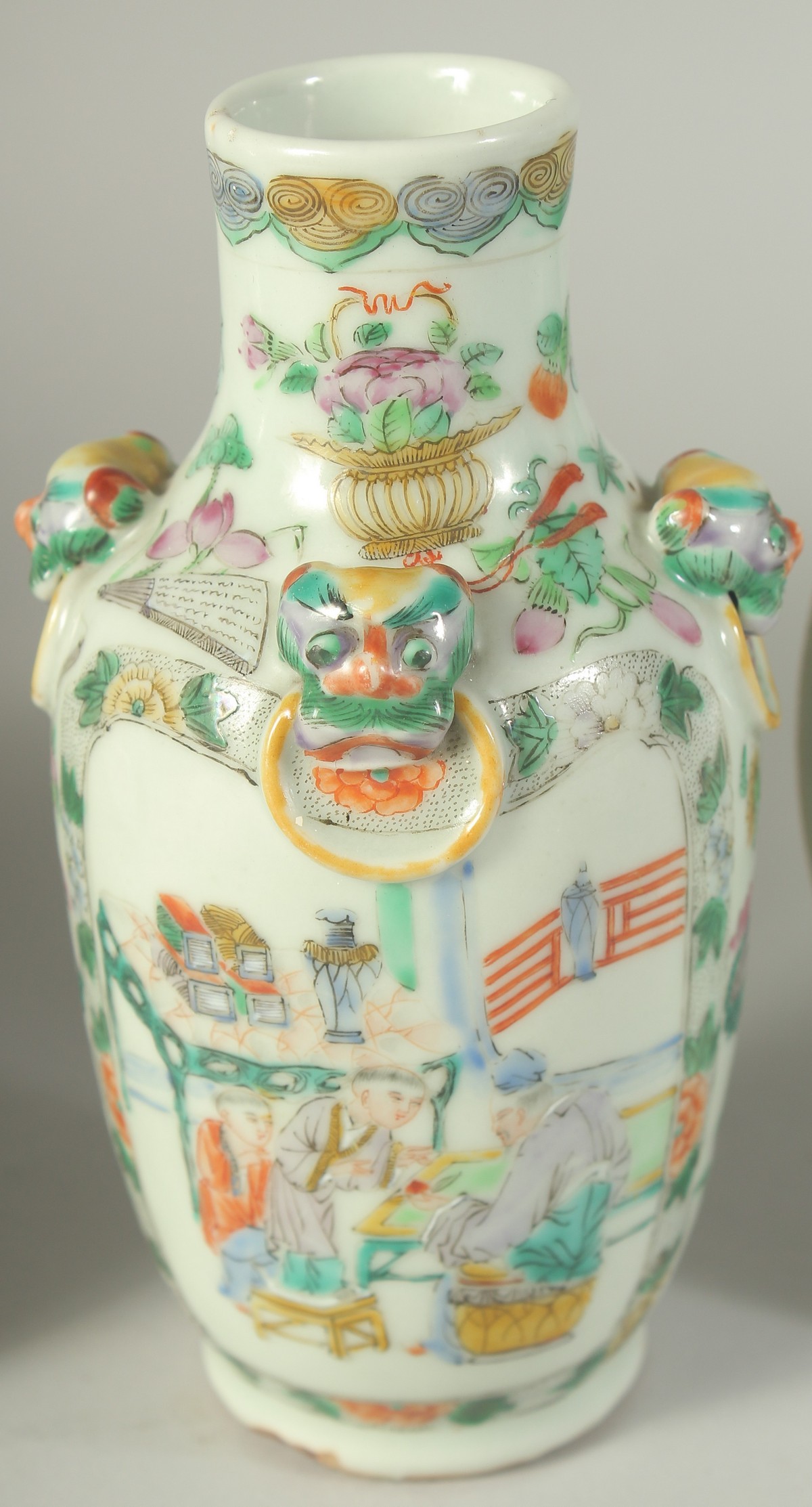 FOUR CHINESE CANTON TURQUOISE GROUND FAMILLE ROSE DISHES, together with a small famille verte - Image 10 of 12