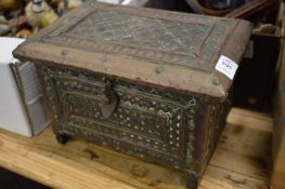 An Eastern metal bound hardwood casket.