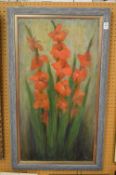 Patricia Langmead, Gladioli, oil on board.