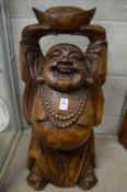 A good large carved wood 'Happy Buddha'.