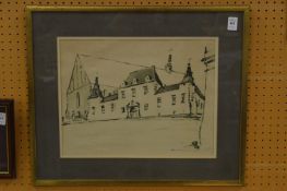 After Naokowski, a print of classical buildings.