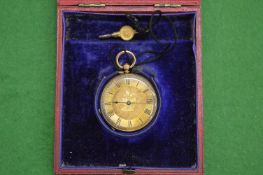 John Bennett, a good small 18ct gold pocket watch with engraved decoration, original key and in