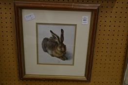 Albrecht Durer, study of a hare, colour print.