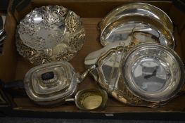 Plated wares to include two pedestal baskets, teapot etc.