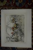 Henry Wilkinson, figures of horseback hunting, etching, unframed.