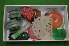 Chinese carved hard stone pendant and other items.