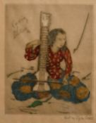 After Elyse Ashe Lord, 'Indian Dilruba', hand coloured print with added pencil inscription, 9.75