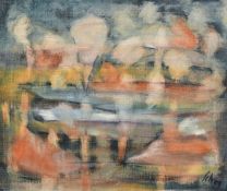 Gertrude Schaertlin, Circa 1959, abstract landscape, oil on canvas, signed and dated, further signed