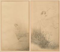 Charles Prosper Sainton (1861-1914), a girl seated on a rocky outcrop, and another blowing a horn,