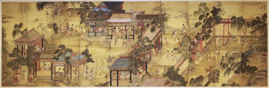 19th Century Chinese School, manner of Qiu Ying, One Hundred Beauties, ink and watercolour on