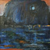 L. Hunt, 20th Century, water and cliffs, oil on canvas, signed, bears remnants of label verso, 30