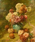 George Jeannin (1841-1925) French, a still life of flowers and fruit, oil on canvas, signed, 24