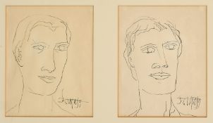 Francis Newton Souza (1924-2002), a pair of ink drawings, head studies of male figures, inscribed