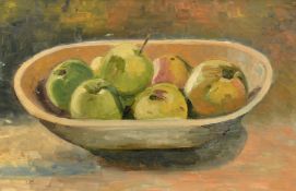 Manner of Cezanne, still life of a bowl of apples, oil on canvas, signed or inscribed
