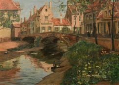 Marten Ven Der Loo (1880-1920) Belgian, a view of an old bridge, oil on canvas, signed, 18