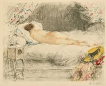 After Antoine Calbet, a sleeping nude female, collotype with printed signature, 10.75