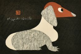 Kiyoshi Saito (1907-1997), A Dachshund, woodcut, signed, visible size 9.75