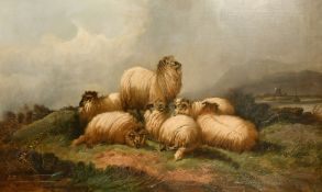 Alfred Morris (19th Century), sheep gathered by a mountain lake, oil on canvas, signed and dated 81,