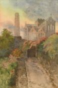 Lady Wheeler Cuffe, 'A Lane in Kilkenny', watercolour, exhibition label verso, 7