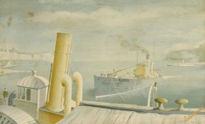 Felix KELLY (1914-1994), 'Drifter and Paddle Steamer', lithograph, circa 1946, 16.5