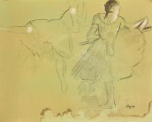 After Degas, ballet dancers at the barre, collotype heightened in white, 17.5