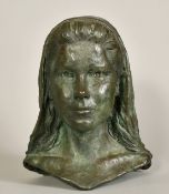 Robert Hunt SPS Circa 1996, a bronze bust of a young woman, signed with initials, 13.5