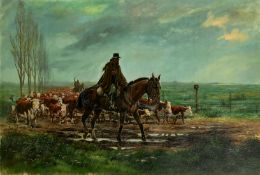 Jose Luis Salinas (1908-1985) Argentina, 'Drovers and Cattle in a Storm' mixed media, signed, 19.