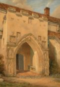 Manner of John Sell Cotman, a medieval archway, watercolour, bears old label on backing board, 17