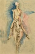 Berthon, (20th Century), a figure riding on horseback, charcoal and watercolour, signed, 31