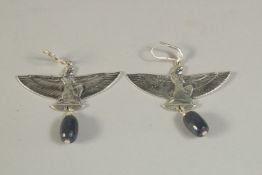 A PAIR OF SILVER DECO EARRINGS.
