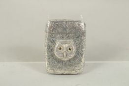 A GEORGE V ENGRAVED SILVER OWL VESTA. Birmingham, 1912