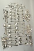 A LARGE COMPOSITE SET OF CUTLERY, GEORGIAN AND LATER, comprising: 27 table forks, 27 dessert