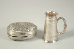 A SILVER MEASURE. Birmingham 1906, and an oval box, 1890 (2).