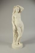 A MARSHALL AND WOOD COPELAND PARIAN FIGURE OF DAPHNE, standing naked on a circular base. 23ins