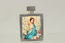 A .800 ART DECO STYLE GLAMOUR MODEL PERFUME BOTTLE.