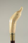 A CARVED BONE HANDLED WALKING STICK 