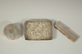 A SMALL VICTORIAN SILVER TRINKET TRAY. 3.5ins x 2.5ins London, 1894, an engine turned circular