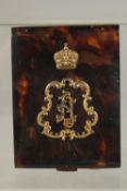 A RUSSIAN TOURMALINE CASE with silver and diamond motifs. 10cms x 7.5cms. Marks AH 85, in a