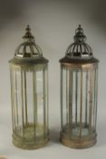 A LARGE PAIR OF COPPER ROUND LANTERNS. 34ins high.