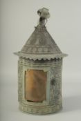 A RARE PUNCH WORK METAL CIRCULAR LANTERN. 19ins high.