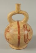 AN EARLY MOCHE BOTTLE VASE painted with iguanas. 10ins high.