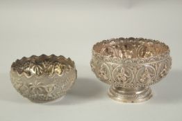 TWO INDIAN SILVER METAL CIRCULAR BOWLS