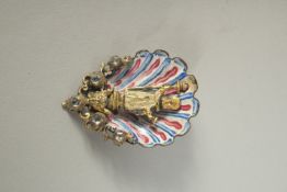 A SILVER AND ENAMEL SHRINE SHAPED PENDANT