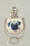 A VICTORIAN SILVER PUG DOG PERFUME BOTTLE. London 1887.