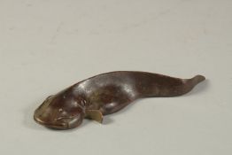 A JAPANESE BRONZE CATFISH. Signed. 12cms long.