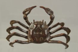 A LARGE JAPANESE BRONZE CRAB. 12cms long.